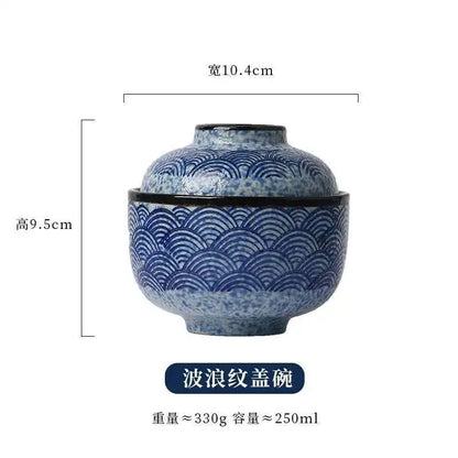 Wave Pattern Tableware Stew Bowl Ceramic Dessert Bowl With Cover Cup Spoon