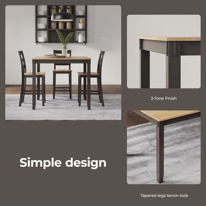 Light Brown and Dark Brown 5-Piece Dining Set with Counter Height Table and 4 Bar Stools