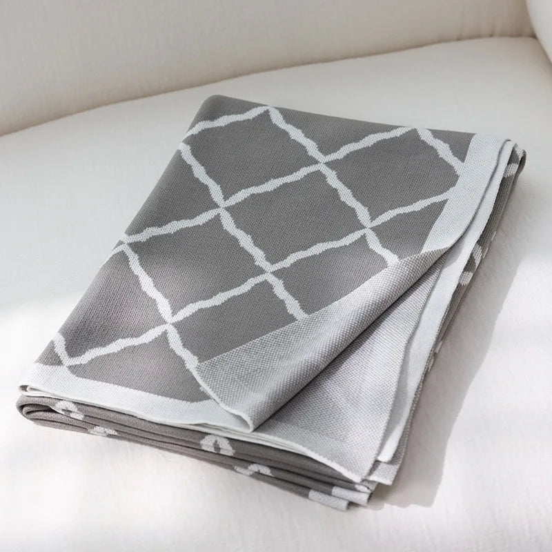 Khaki Gray Geometric Knitted Blanket Bedspread Modern Decorative For Sofa Throw Warm Living Room Bedding Home Decorations