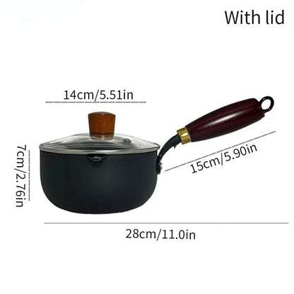 This year's popular wooden handle milk pot, instant noodle small frying pan with lid, household non stick pot, uncoated pot