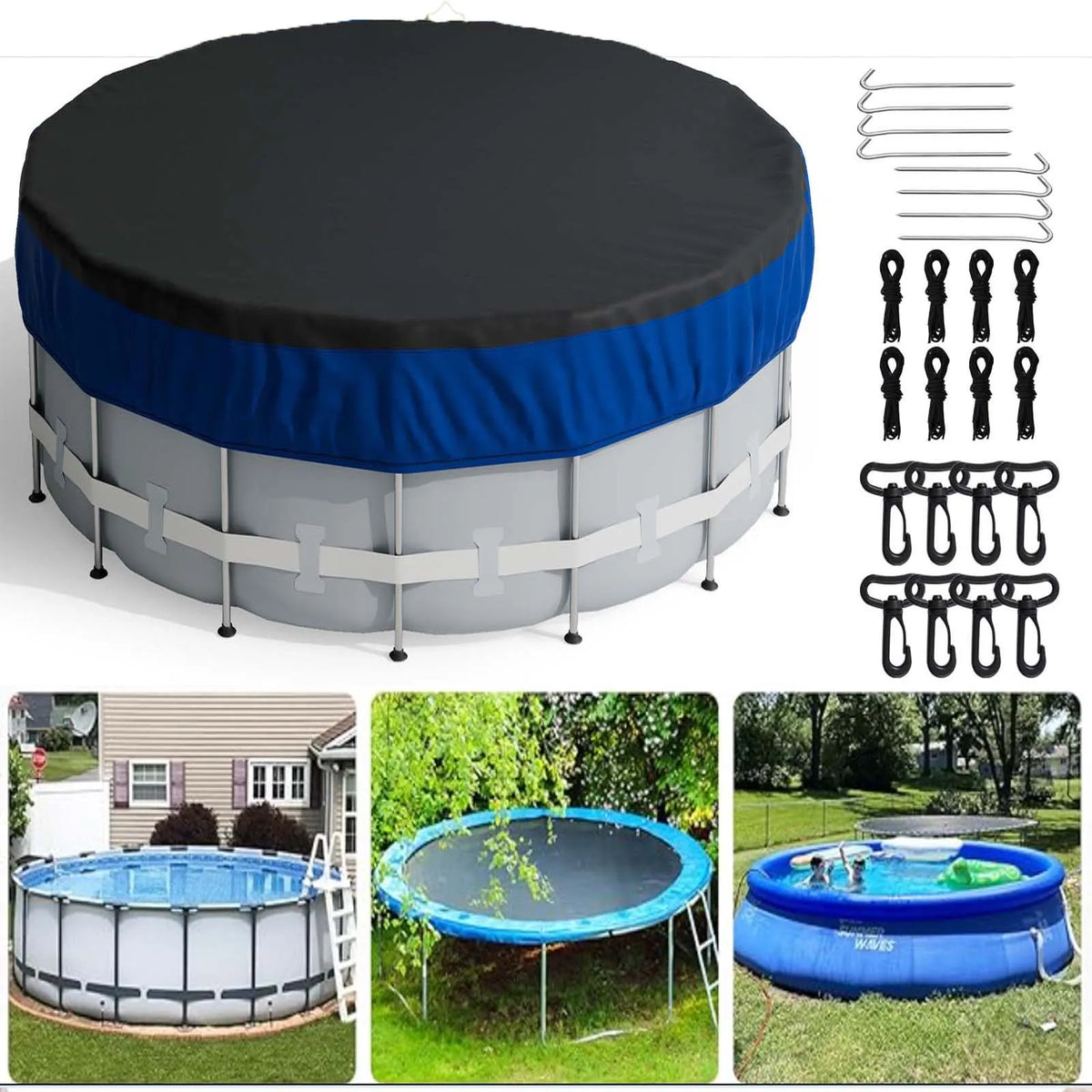 18Ft Round Pool Cover Oxford Fabric Winter Pool Solar Cover for above Ground Pool Waterproof and Dustproof Swimming Pool Cover