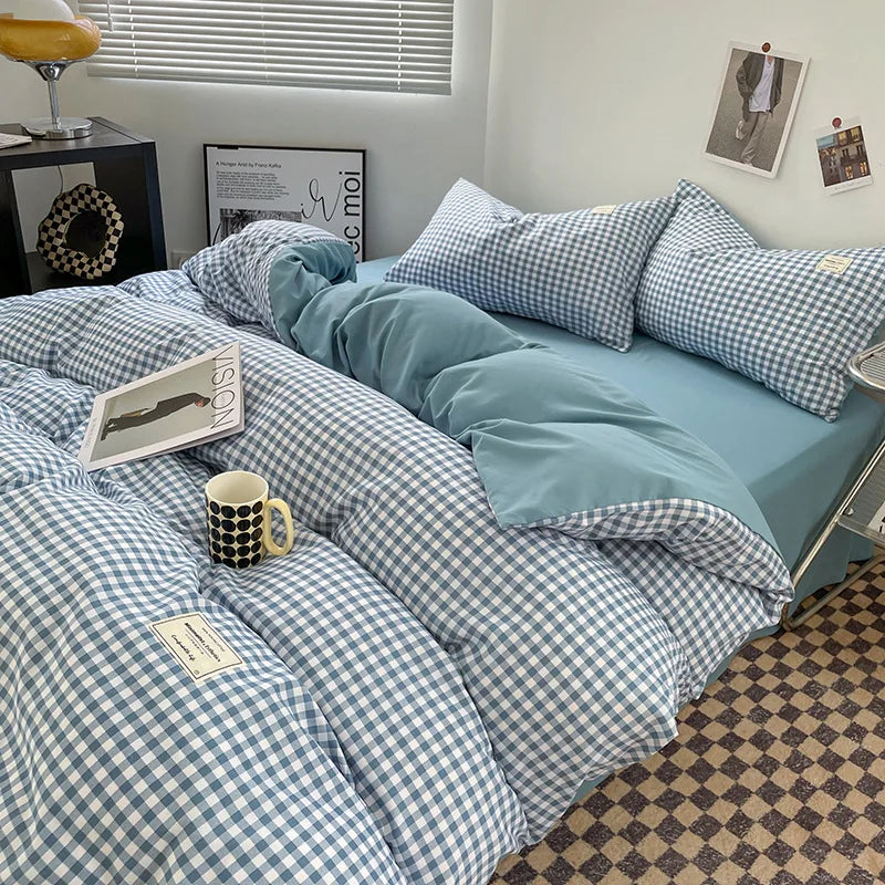 Bed Linen Sheets Duvet Cover Four-piece Set of Washed Cotton Bedding Quilt Covers Three-piece Set for Student Dormitories