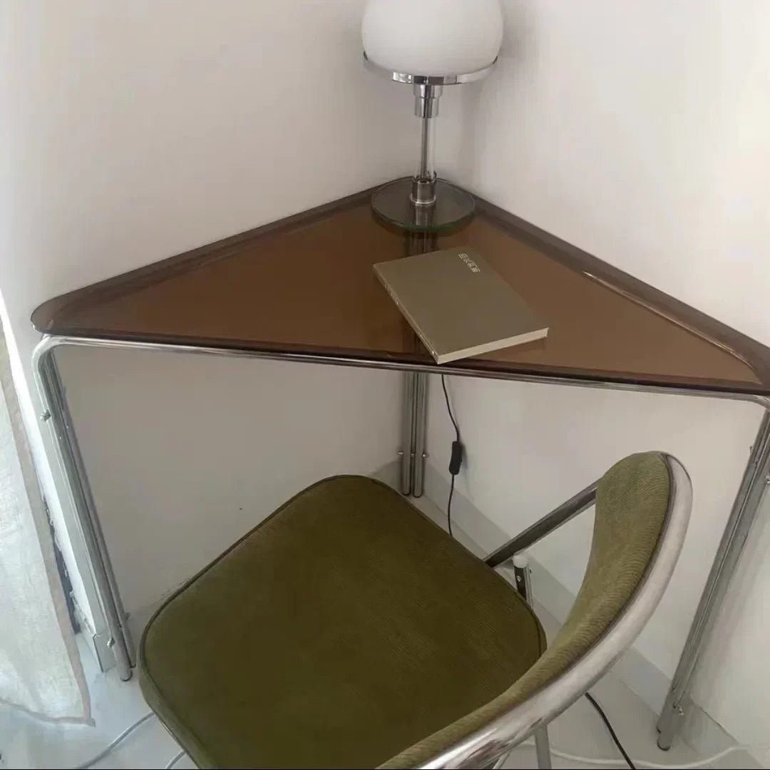 Corner Table Simple Triangle Nook Computer Electroplated Metal Small Apartment Desk Stainless Steel Light Luxury Home Furniture