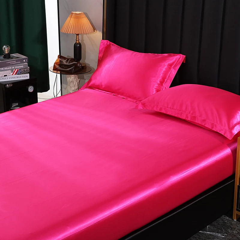 Mulberry Silk Bed Sheet Set with Fitted Sheet Flat Sheets Pillowcase Luxury Solid Color Bedding Sets Wrinkle-Free Antiallergic
