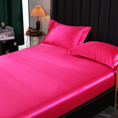 Mulberry Silk Bed Sheet Set with Fitted Sheet Flat Sheets Pillowcase Luxury Solid Color Bedding Sets Wrinkle-Free Antiallergic