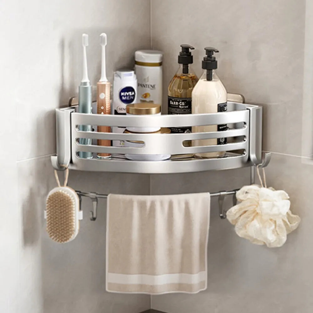 Elevated Bathroom Storage Rack Triangular Toilet No Drilling Corner Shower Hanging Shelf Wall Mounted Bathroom Accessory