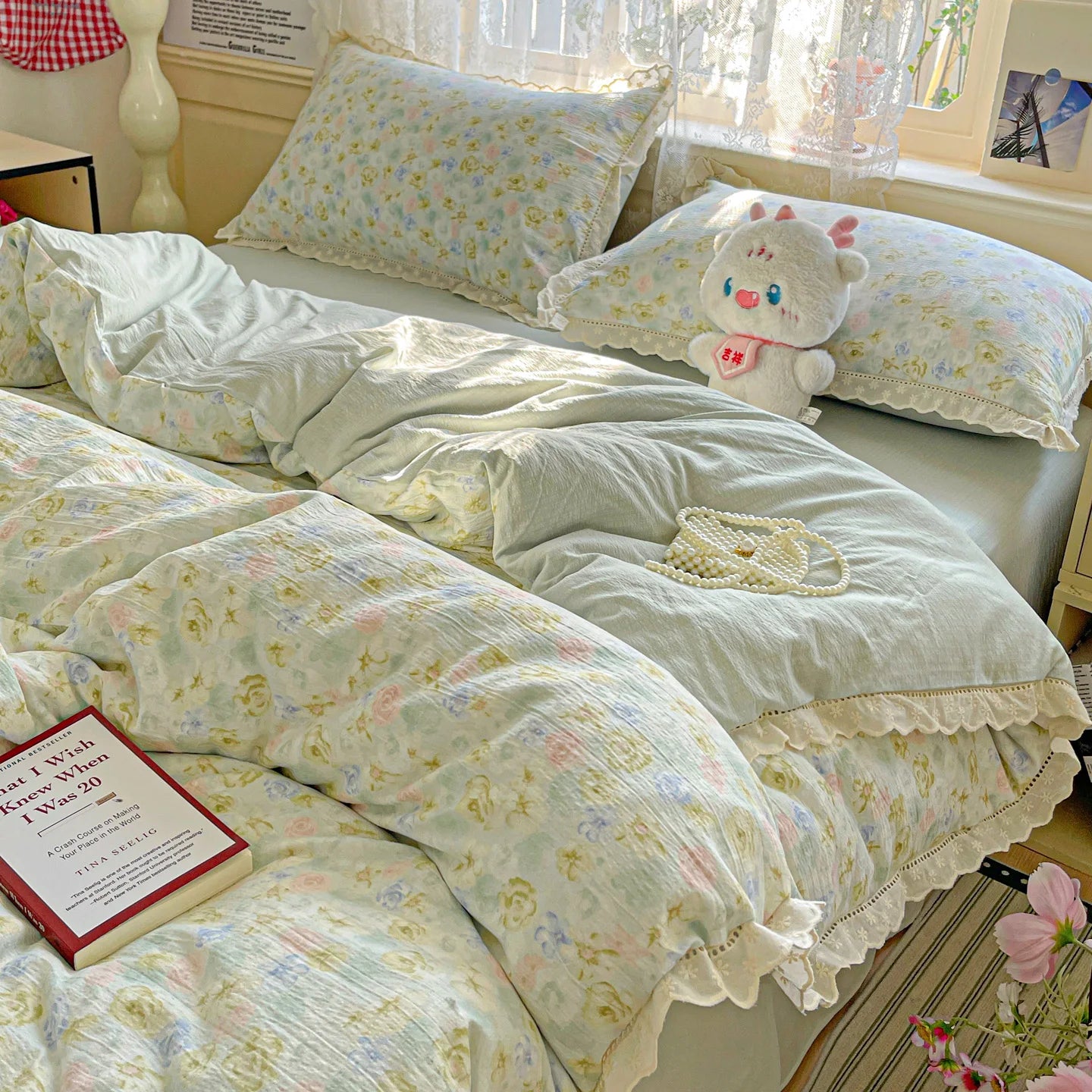 INS Princess Bedding Set Ruffle Lace Quilt Cover Romantic Bedclothes Woman Girls Home Decor Duvet Cover Set Korean Style Floral