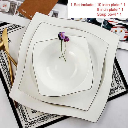 Advanced Bone Porcelain Tableware Square Dinner Plates Dishes High Quality White Ceramic Dinnerware Sets Soup Bowls