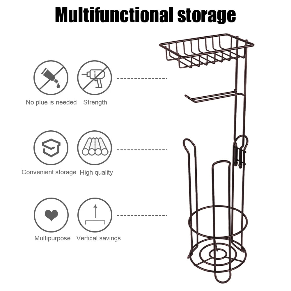 Bathroom Paper Roll Vertical Storage Basket Toilet Paper Holder Stainless Steel For Phone Tissue Multifunctional Storage Shelf