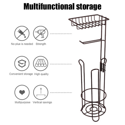 Bathroom Paper Roll Vertical Storage Basket Toilet Paper Holder Stainless Steel For Phone Tissue Multifunctional Storage Shelf