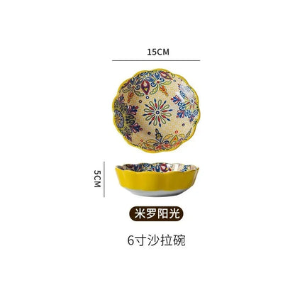 Ceramic Tableware Set Rice Bowl Serving Plate Creative Cutlery Soup Plate Noodle Handle Bowl Sauce Dish Steak Salad Fruit Plate