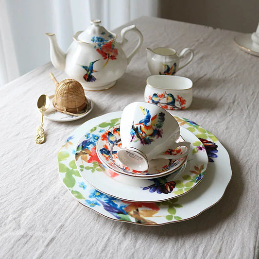Bone China Multicolored Bird Handmade Gold Edge Plate