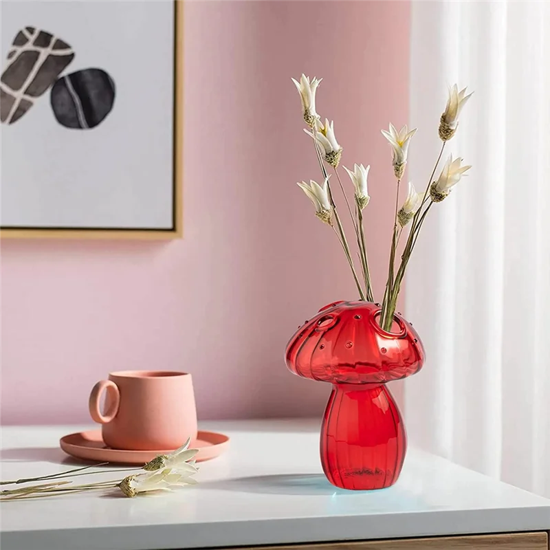 67NEW Hydroponic Plant Vases, Nordic Style Mushroom Glass Bud Vases Mushroom Flower Vases for Home Office Living Room Deco