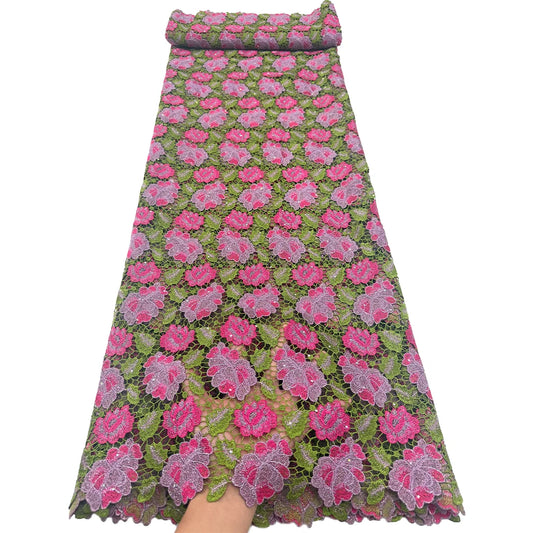 African High Quality Hand cut Water soluble lace with Tulle Lace Flower Fabric French Nigerian Lace Fabric For Wedding Dress