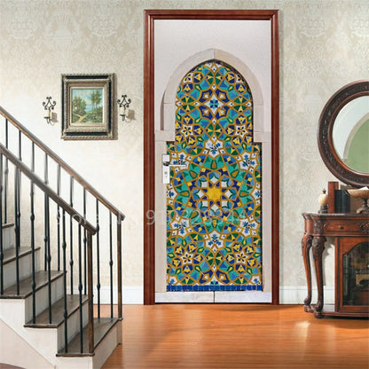 Arabic Style Door Sticker Self Adhesive Wallpaper Living Room Bedroom Decor Muslin Style Decal Door Cover Home Design Decoration