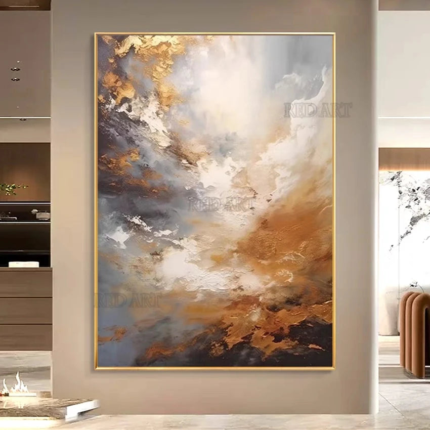 Large Size Contemporary Hand-painted Abstract Picture Golden Foil Oil Paintings On Canvas Bedroom Home Decoration Unframed