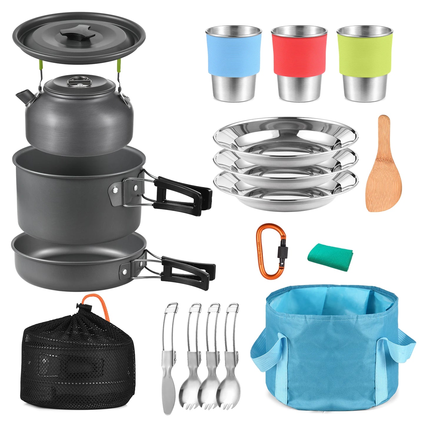 TOMSHOO 21pcs Camping Cookware Mess Kit Camping Pot and Pan Cooking Set Outdoor Camping Hiking Backpacking Survival Gear