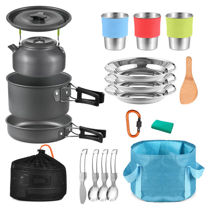 TOMSHOO 21pcs Camping Cookware Mess Kit Camping Pot and Pan Cooking Set Outdoor Camping Hiking Backpacking Survival Gear