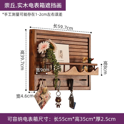 Decorative Wooden Electrical Meter Box Chinese Art Storage Rack Stylish Power Panel Wall Art for Home Use