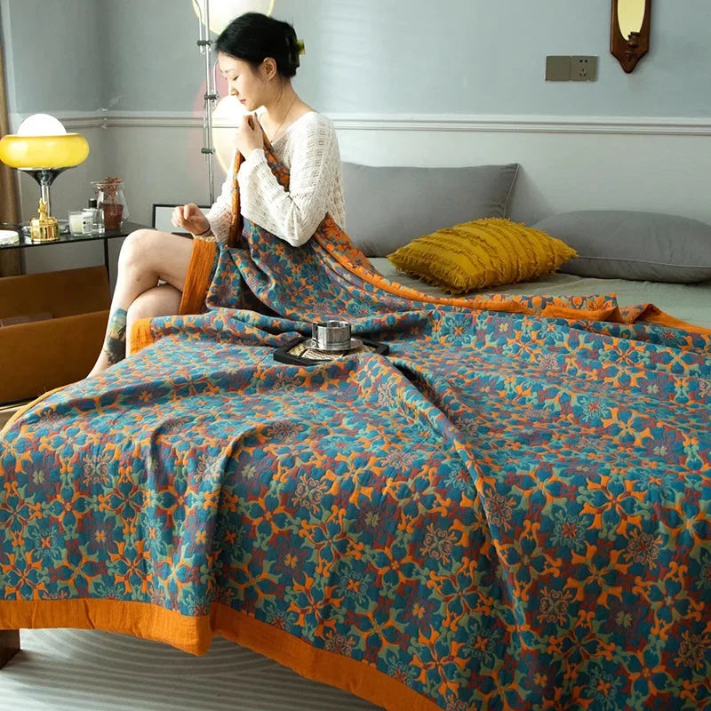 Luxurious Triple-layered 100% Cotton Gauze Blanket for Queen/King Bed, Multi-functional Usage As Summer Quilt or Bedspread