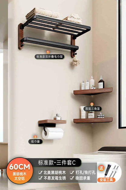Bathroom Towel Storage Rack Nordic Walnut Toilet Pendant Bathroom Waterproof Hardware Home Decor Luxury Organizer Accessories