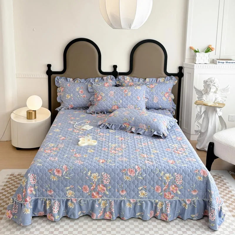 Bonenjoy Bedspread Quilted Bed Cover Ruffles Mattress Protector Thicken Bed Linen Printed Sheets colchas (Pillowcase Need Order)
