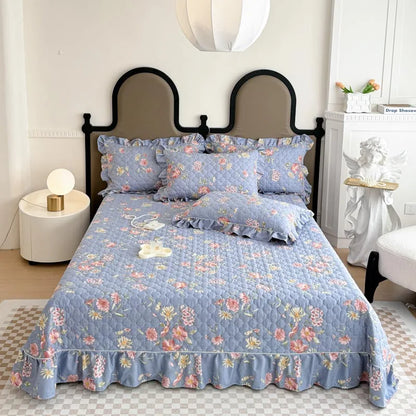 Bonenjoy Bedspread Quilted Bed Cover Ruffles Mattress Protector Thicken Bed Linen Printed Sheets colchas (Pillowcase Need Order)