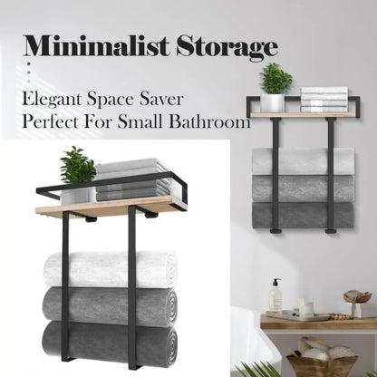 Wood and Iron Bathroom Shelf Rectangle Shape Space Saving Shower Shelf Rust Proof Large Capacity Storage Rack Bathroom Use