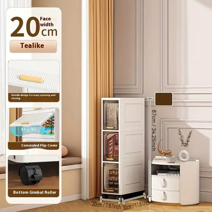 20cm Slim Storage Cabinet, 3/4/5-Tier Narrow Rolling Organizer with Wheels, Space-Saving Shelf  White Multi-Purpose Storage