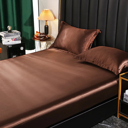 Mulberry Silk Bed Sheet Set with Fitted Sheet Flat Sheets Pillowcase Luxury Solid Color Bedding Sets Wrinkle-Free Antiallergic