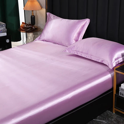 Mulberry Silk Bed Sheet Set with Fitted Sheet Flat Sheets Pillowcase Luxury Solid Color Bedding Sets Wrinkle-Free Antiallergic