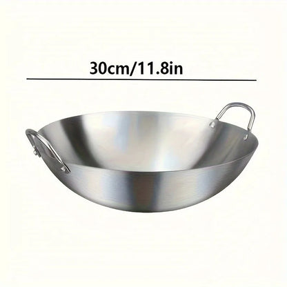 1pc Large Stainless Steel Wok, Uncoated Thick High-Quality Durable Chef'S Pan with Dual Handles, Easy to Clean for Commercial