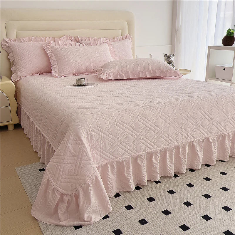 Bonenjoy Bed Cover Plain Bedspread Lace Style Bed Linen 250x250/250x270 Thicken Bedsheets colchas matrimoniales (No Pillowcase)