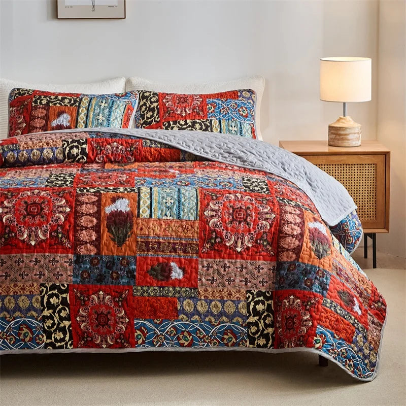 2026 Quilted Bedspread Set Microfiber Bed Cover+Pillowcase Floral Geometric Print Patchwork Summer Quilt Full King Drop Shipping