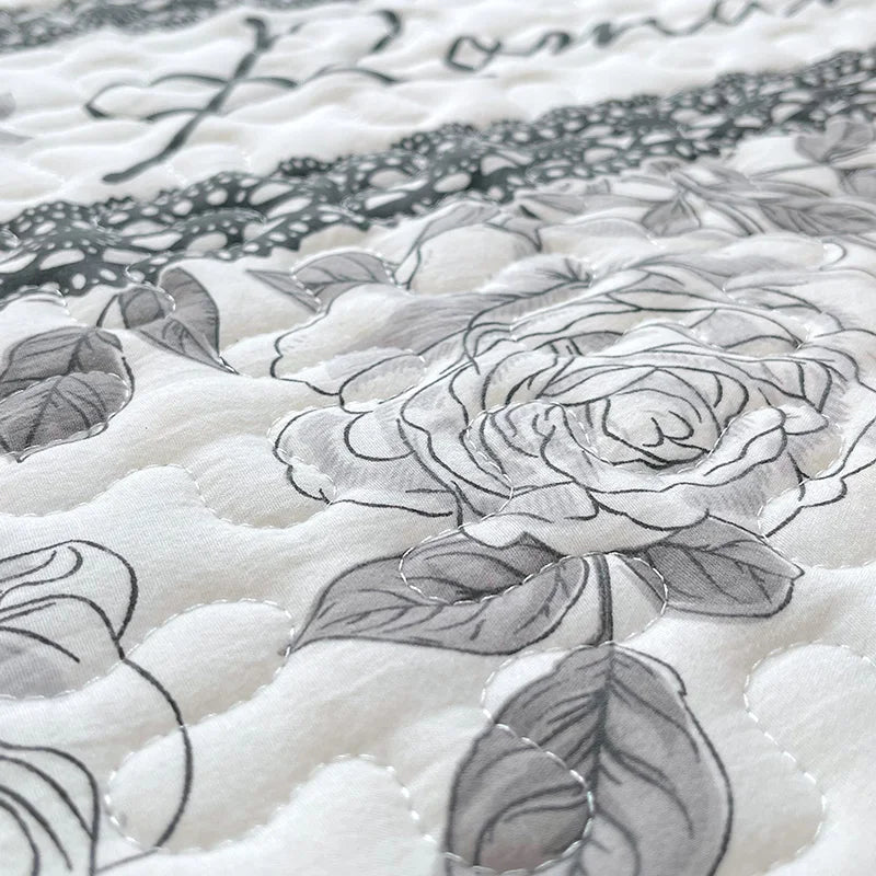 1pc Quilted Bedspread for Beds Thick Blanket with Lace Single/Queen/King Size Flower Printed Quilted Bed Cover Soft Bedspreads