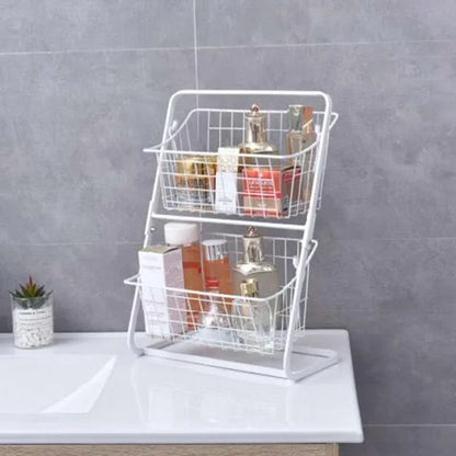 Iron Storage Shelf Rack for Kitchen Seasoning Organizer Fruits Holder Double Layer Assembly Bathroom Cosmetic Storage Basket