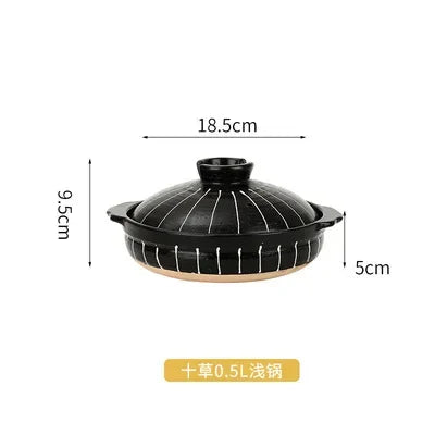 1 Pcs Ceramic Casserole Japanese Style Black Small Pot Clay Saucepan Home Kitchen Cookware Cooking Supplies Kitchen Pot Soup Pan