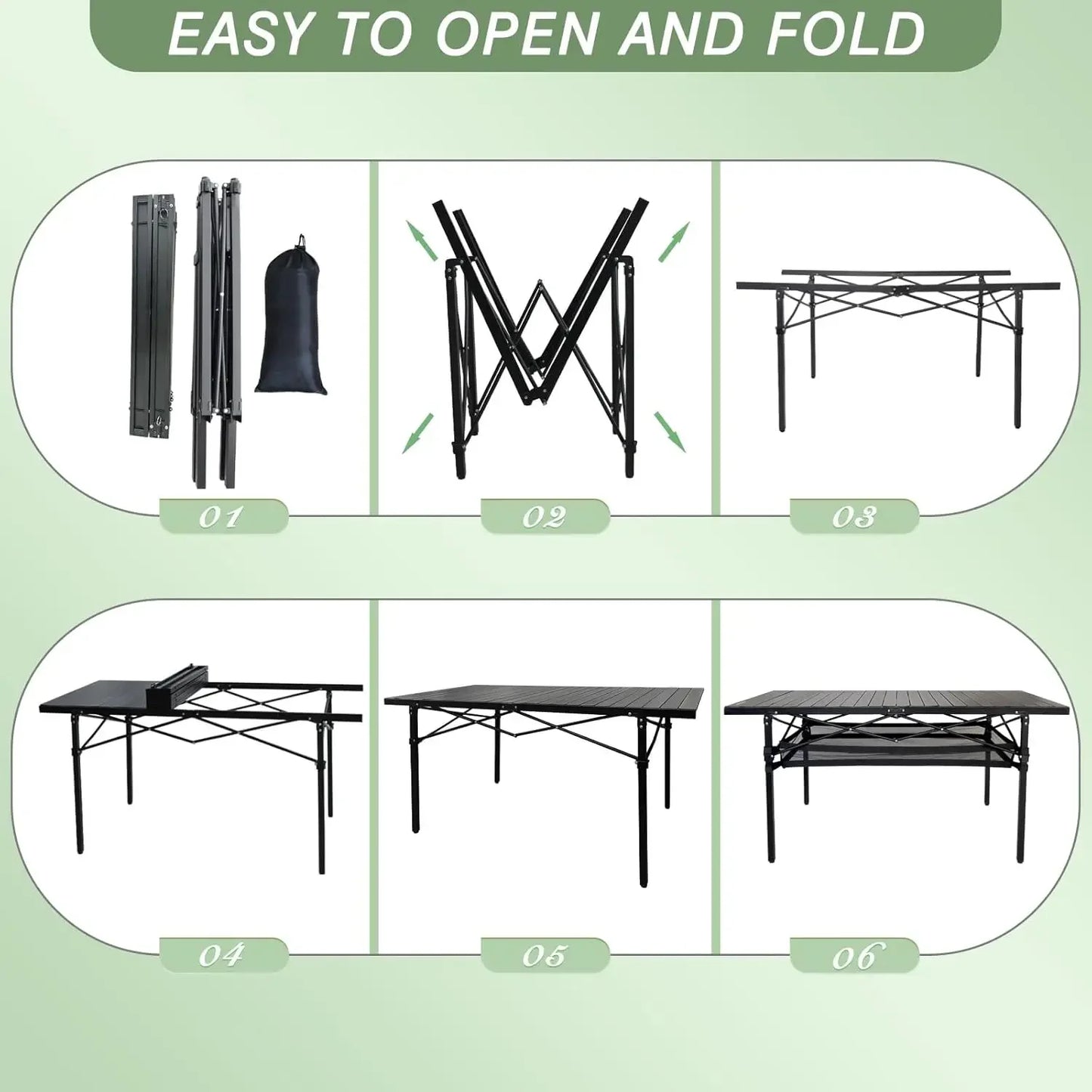 Large Folding Camping Table Aluminum with Storage  Roll Up Tall Outdoor Portable Table Lightweight Picnic BBQ Backyard Beach