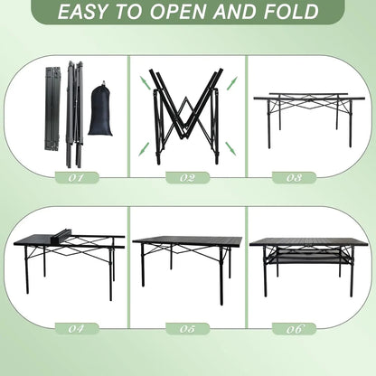 Large Folding Camping Table Aluminum with Storage  Roll Up Tall Outdoor Portable Table Lightweight Picnic BBQ Backyard Beach