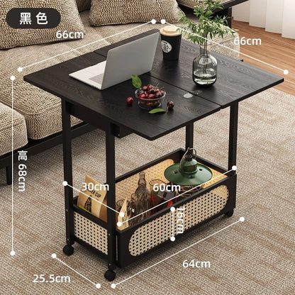 trolley with wheels movable multi-functional folding coffee table, living room sofa side table, solid wood  table