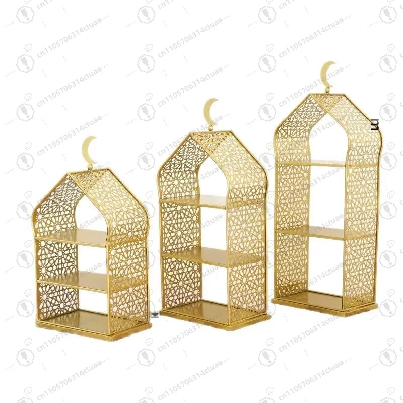 Ramadan Tabletop Decor Minaret Fruit Food Stand - Mosque-Shaped Metal Cake Dessert Holder for Islamic Festival & Home Party