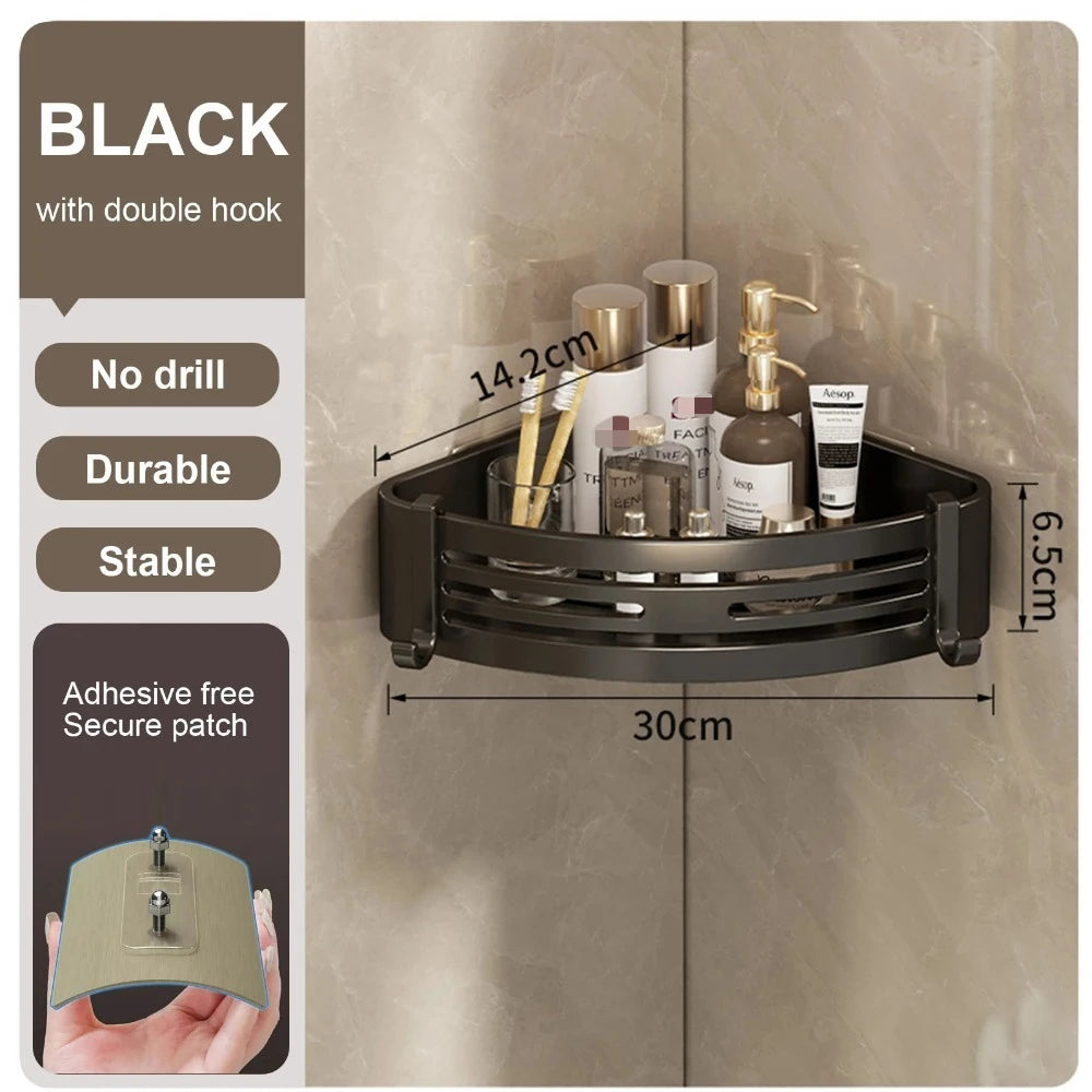 Black Bathroom Shelf for Shower Wall Mounted Shampoo Bottle Orangizer Shower Corner Rack Storage Punch-free Bathroom Accessories