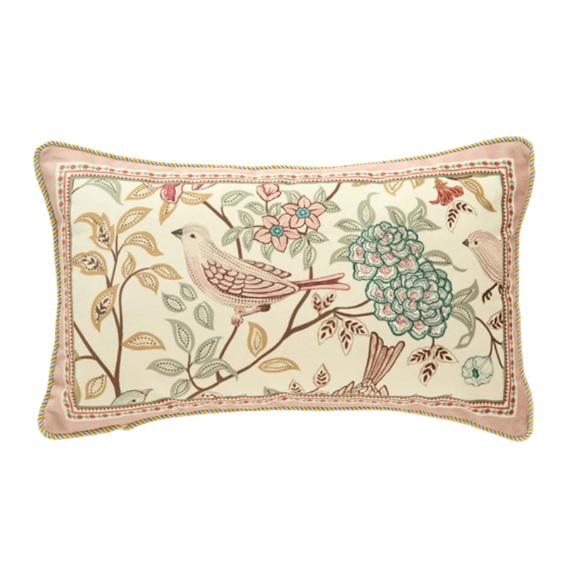 Home Decor Pillow Livingroom Sofa Nap Cushion Retro Velvet Pillowcase Bedside Cushion Cover Flower and Bird Printed Waist Pillow