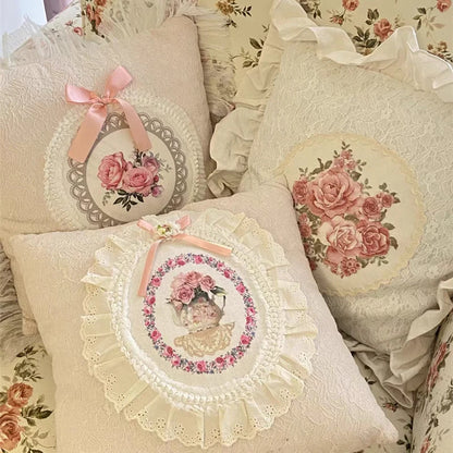 Decorative Cushions for Living Room Retro Printed Pillow Cover Home Flower Lace Single French Classical Pastoral Pillow Case