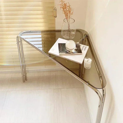 Corner Table Simple Triangle Nook Computer Electroplated Metal Small Apartment Desk Stainless Steel Light Luxury Home Furniture