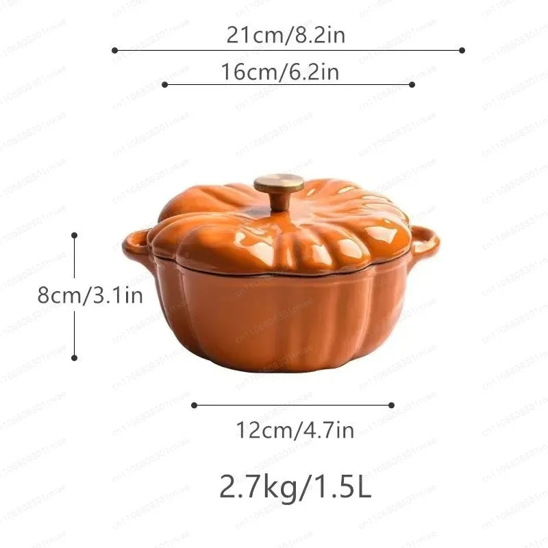 3.7L Enamel Coated Cookware Pumpkin Enameled Cast Iron Cooking Pot NonStick Enamel Pot Casserole Dish 12inch for All Heat Source