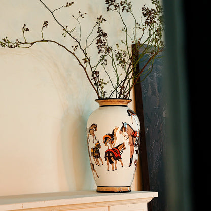 Ceramic Vase Hand-painted Horse Pattern Chinese-style Retro Bottle Flowerpot Porcelain Handicrafts Home Decoration Terrarium
