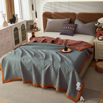 Luxurious Triple-layered 100% Cotton Gauze Blanket for Queen/King Bed, Multi-functional Usage As Summer Quilt or Bedspread
