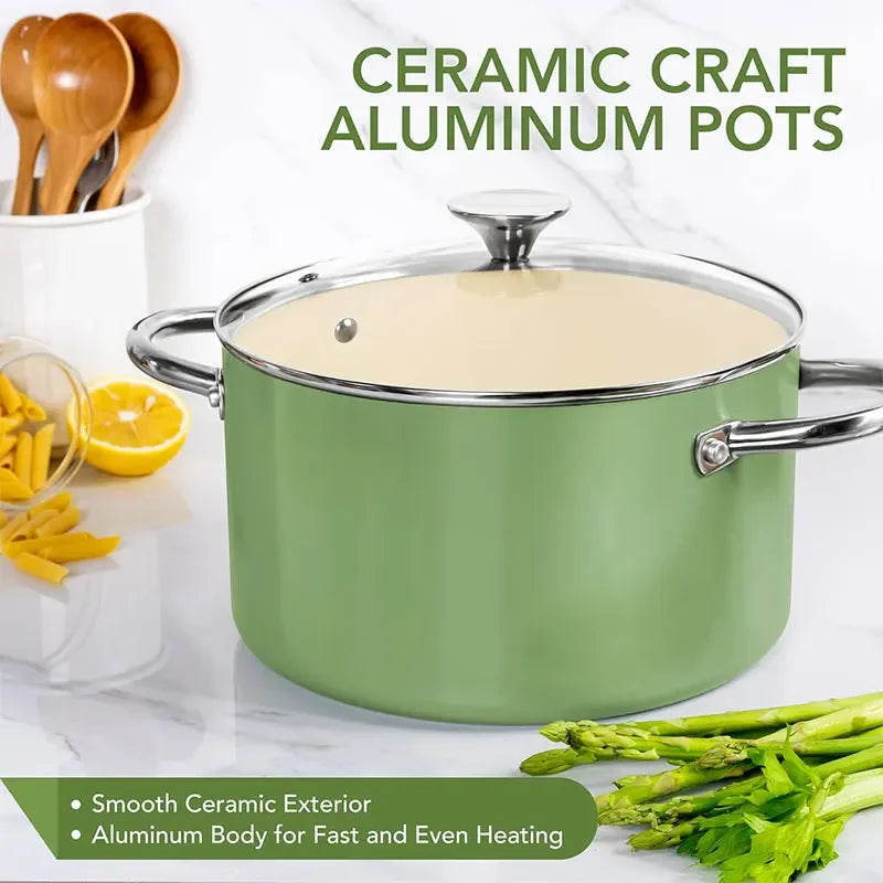 6 QT Large Soup Cooking Pot Stew Pot with Lid Ceramic Coating Nonstick Stock Pot Pasta Pot Casserole Pot Induction Compatible