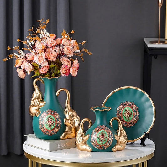 4 Pieces/Set European Ceramic Vase With Flowers Ornament Nordic Home Decor Modern Vase Living Room Decoration Accessories Vases